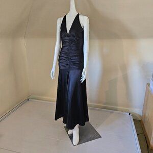 Jessica McClintock Black Satin and Lace ruched halter Dress Size 2